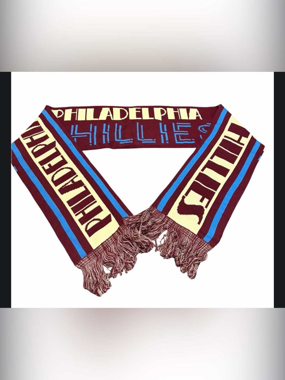 Philadelphia Phillies Retro Reversible Scarf MLB Baseball Maroon Blue Fringe 57”